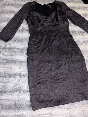White House Black Market Charcoal Gray Long-Sleeve Slimming Sheath Dress